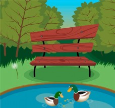 池塘风景和野鸭图片