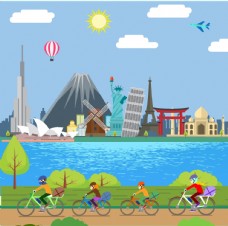 自行车城市风景骑行人物图片