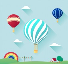 草地素材热气球插画图片