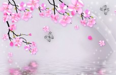 中堂画桃花背景墙图片