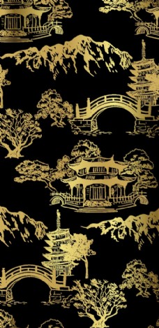 中国风设计黑金印花图片