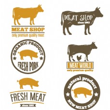 猪矢量素材新鲜肉类标签图片