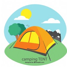 树木野营帐篷矢量图片
