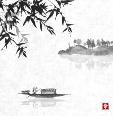 上江江上小舟水墨画图片
