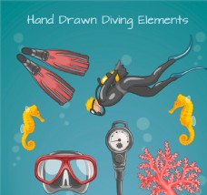 彩绘潜水元素图片