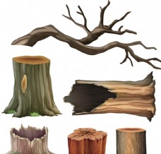树林卡通大树树桩矢量图图片