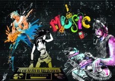 餐厅彩色人体音乐涂鸦艺术墙体装饰图图片