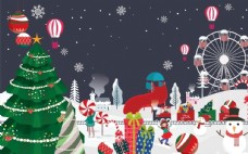 圣诞冬日游乐园插画图片