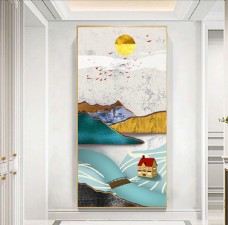 新中式金山水叠峰意境装饰画图片