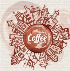 咖啡渍绘城市背景图片