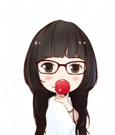 礼品拿着红苹果的少女卡通图片