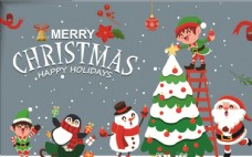 圣诞节圣诞树矢量卡通祝福卡片图片