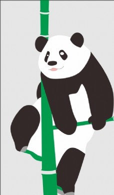 猫卡通矢量熊猫爬竹子卡通手绘图片