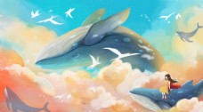 日系鲸鱼插画图片
