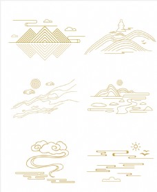中国风设计中式山纹祥云纹中国风山水线条图片