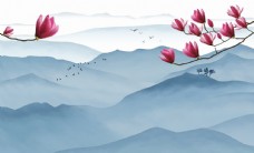 水墨中国风新中式山水背景墙图片