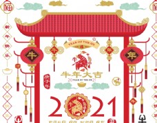中国新年2021新年快乐中国风牛年元素图片