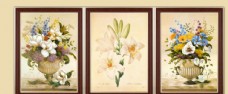 欧式风格花卉油画三联画图片