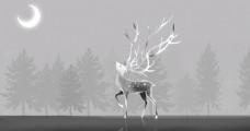 森林里的小鹿插画图片