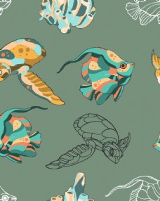 创意画册海龟海洋海底世界各种鱼图片