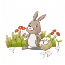 飞鸟兔子采蘑菇插画图片