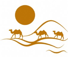 沙漠里的骆驼插画图片