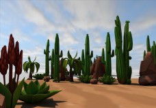C4D模型仙人掌石块沙漠图片