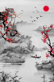 山水中国风水墨画图片