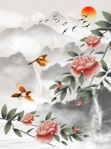 花卉水墨牡丹山水画图片
