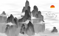 水墨中国风中国山水图片
