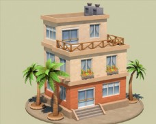 别墅模型C4D模型可爱度假小房子别墅图片