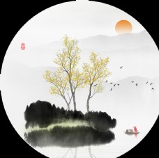 新中式圆形装饰画图片