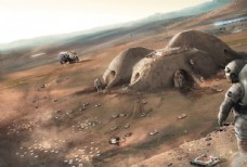 未来火星基地构想图3D彩绘效果图片