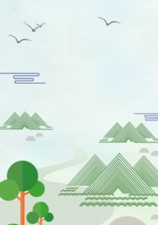 绿背景水彩卡通植树节广告背景图图片