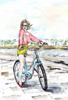美女骑自行车图片