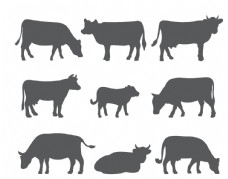 图片素材各种各样的牛剪影形态图片