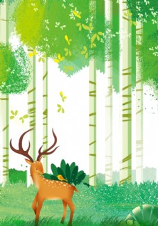 森林梅花鹿插画图片