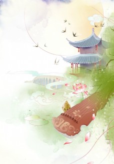 中国风设计中国风大气插画场景图片