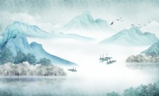 鸟新中式山水装饰画图片