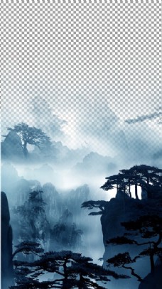 中国风设计透明底山水画图片