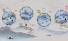 飞鸟新中式山水装饰画图片