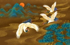 中国风设计古风仙鹤背景海报图片