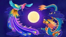 中国风设计凤凰和龙背景图片