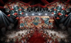 中式红色婚庆中式婚礼主舞台效果图图片