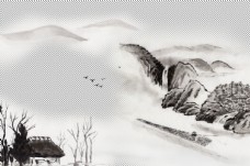 水墨中国风透明底山水画图片