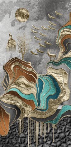 抽象画珐琅彩抽象山水装饰画图片