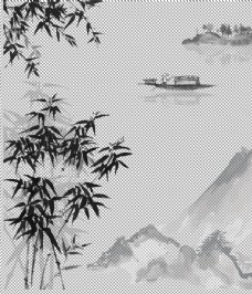 中国风设计透明底山水画图片