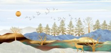 欧式复古轻奢麋鹿山水装饰画图片