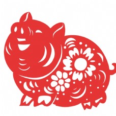 传统剪纸简洁中国传统红色剪纸窗花小花猪图片