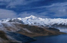 景观设计雪山风景油画图片